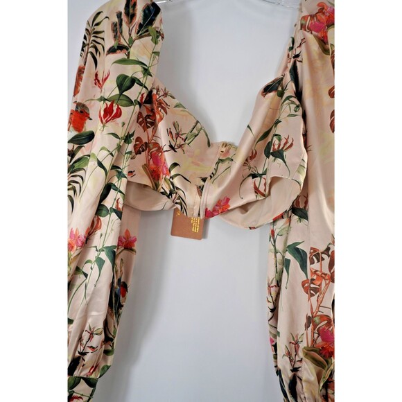 The Brand Label Women Sz L Botanical Floral Print Puff Sleeve Crop Boho Top NWT - Picture 7 of 10